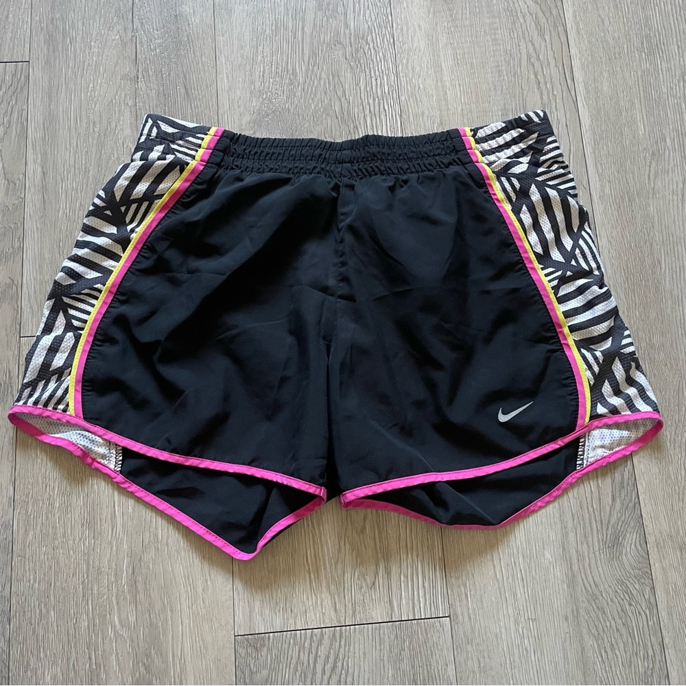 Nike Women's Black and Pink Zebra Print Athletic Shorts